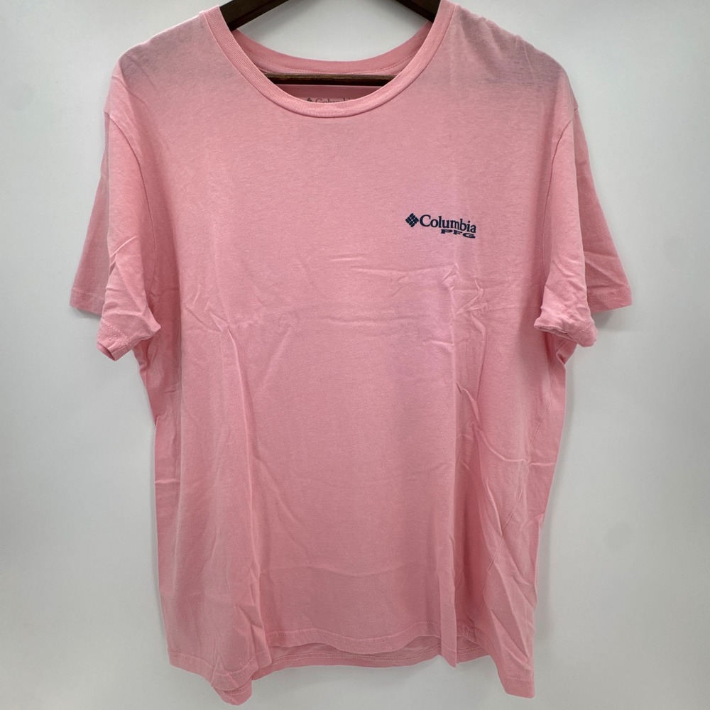 Columbia Performance Fishing Gear T-Shirt Mens Large Pink Graphic Print Cotton
